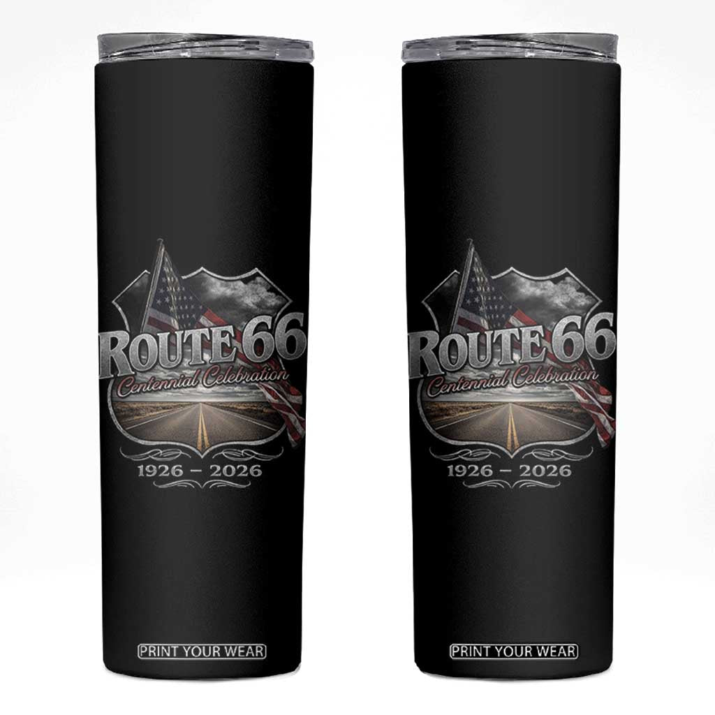 US Route Highway 66 Centennial Celebration Skinny Tumbler 100 Years Of The Mother Road Vintage American Flag TS11 Black Print Your Wear