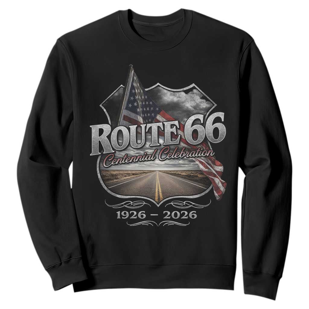 US Route Highway 66 Centennial Celebration Sweatshirt 100 Years Of The Mother Road Vintage American Flag TS11 Black Print Your Wear