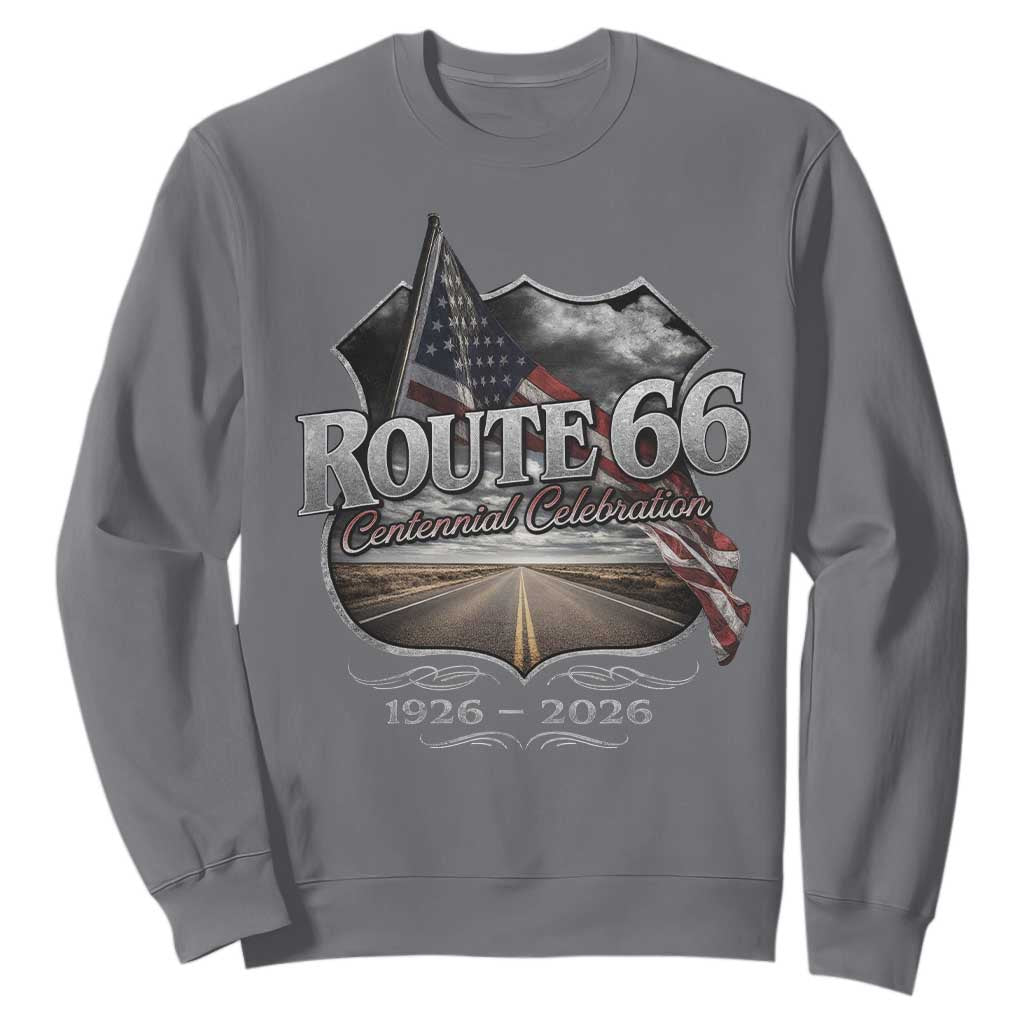 US Route Highway 66 Centennial Celebration Sweatshirt 100 Years Of The Mother Road Vintage American Flag TS11 Charcoal Print Your Wear