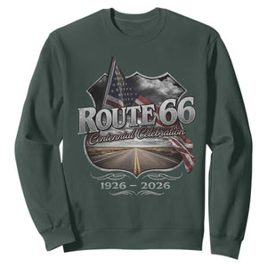 US Route Highway 66 Centennial Celebration Sweatshirt 100 Years Of The Mother Road Vintage American Flag TS11 Dark Forest Green Print Your Wear