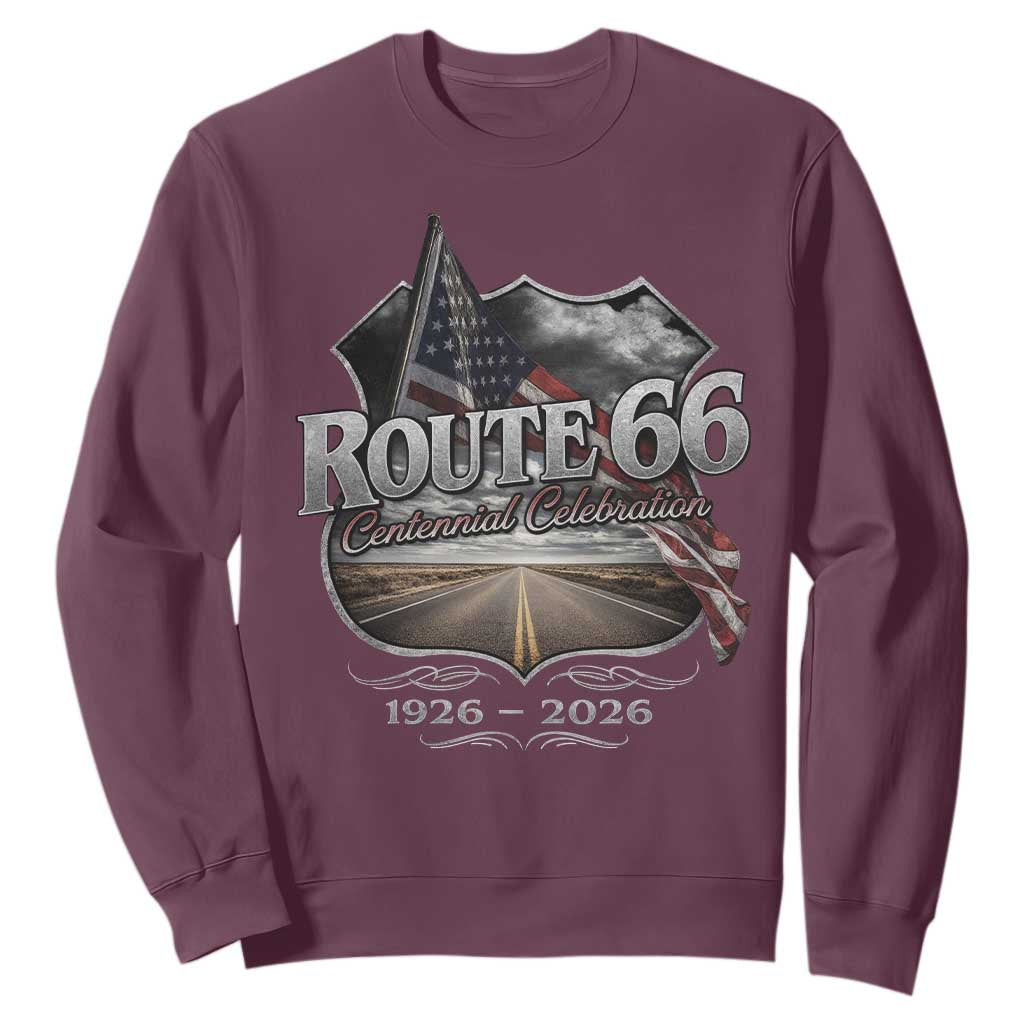US Route Highway 66 Centennial Celebration Sweatshirt 100 Years Of The Mother Road Vintage American Flag TS11 Maroon Print Your Wear