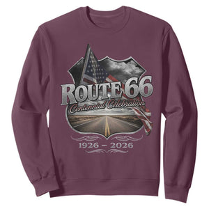 US Route Highway 66 Centennial Celebration Sweatshirt 100 Years Of The Mother Road Vintage American Flag TS11 Maroon Print Your Wear