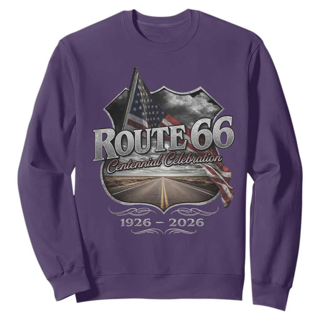 US Route Highway 66 Centennial Celebration Sweatshirt 100 Years Of The Mother Road Vintage American Flag TS11 Purple Print Your Wear