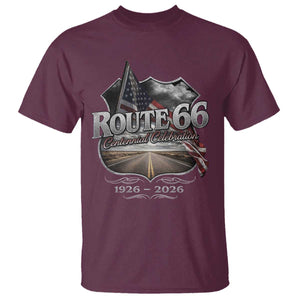 US Route Highway 66 Centennial Celebration T Shirt - 100 Years Of The Mother Road - Vintage American Flag TS11 Maroon Print Your Wear