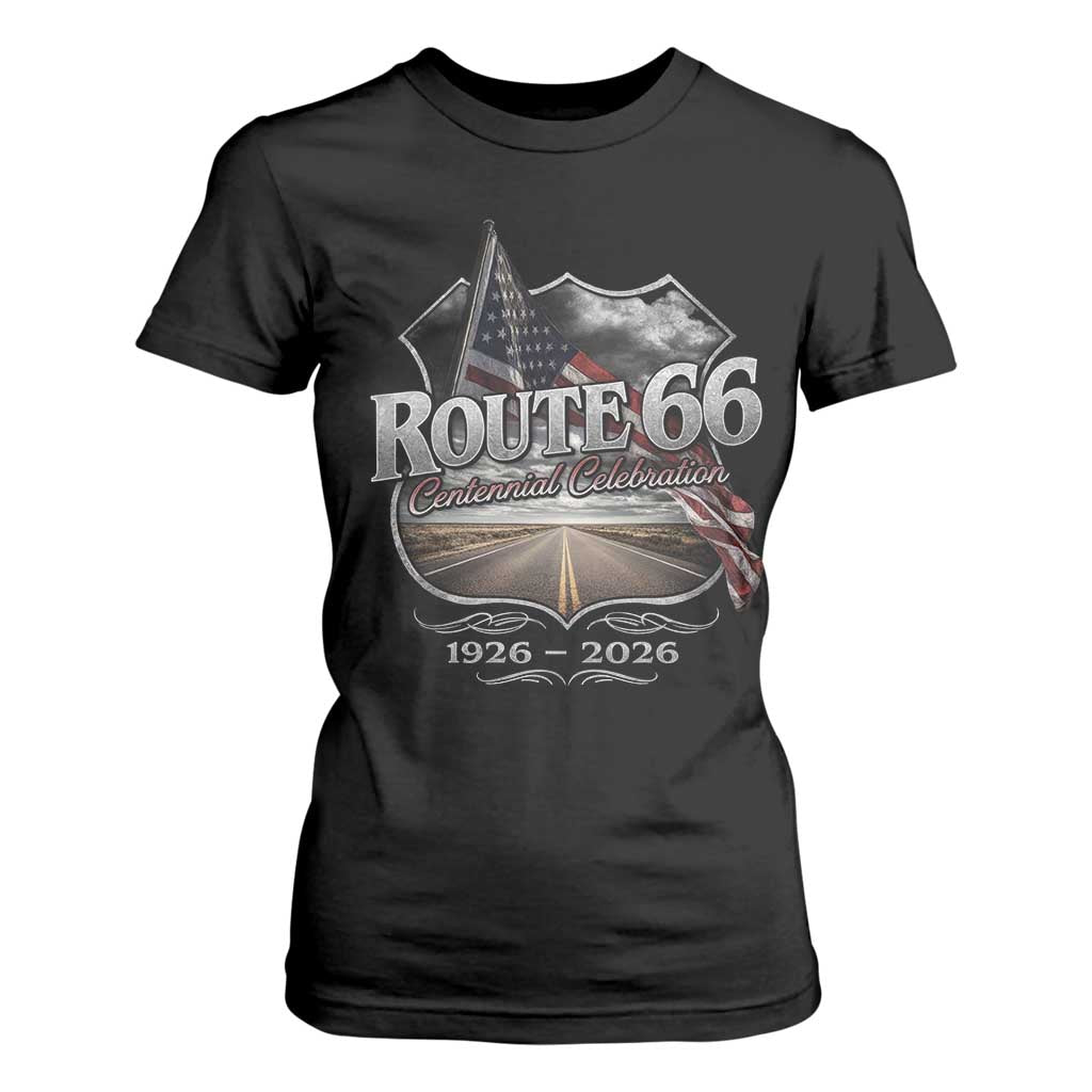 US Route Highway 66 Centennial Celebration T Shirt For Women 100 Years Of The Mother Road Vintage American Flag TS11 Black Print Your Wear