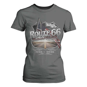 US Route Highway 66 Centennial Celebration T Shirt For Women 100 Years Of The Mother Road Vintage American Flag TS11 Dark Heather Print Your Wear