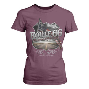 US Route Highway 66 Centennial Celebration T Shirt For Women 100 Years Of The Mother Road Vintage American Flag TS11 Maroon Print Your Wear