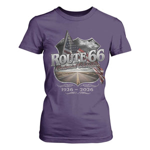 US Route Highway 66 Centennial Celebration T Shirt For Women 100 Years Of The Mother Road Vintage American Flag TS11 Purple Print Your Wear