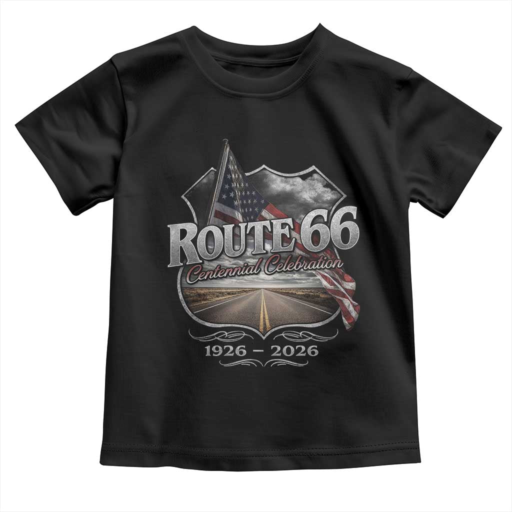 US Route Highway 66 Centennial Celebration Toddler T Shirt 100 Years Of The Mother Road Vintage American Flag TS11 Black Print Your Wear