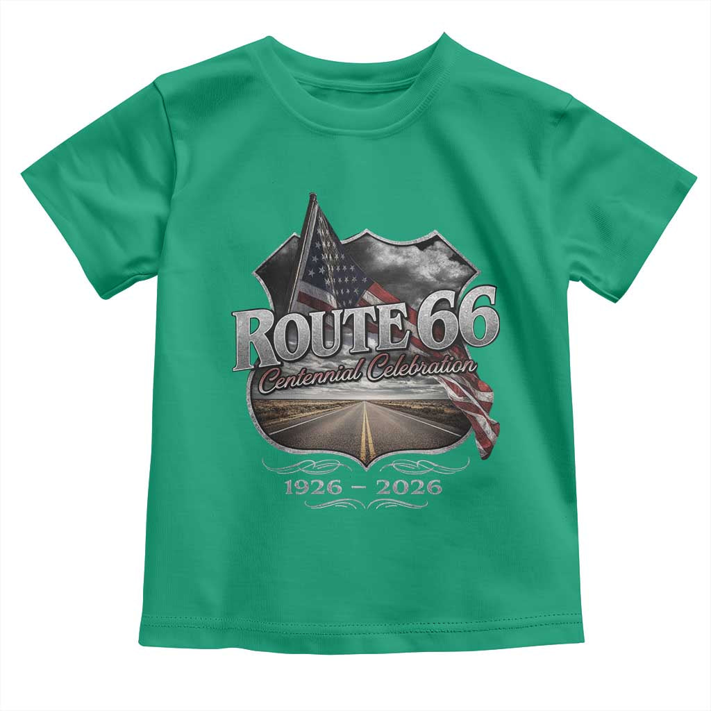 US Route Highway 66 Centennial Celebration Toddler T Shirt 100 Years Of The Mother Road Vintage American Flag TS11 Irish Green Print Your Wear