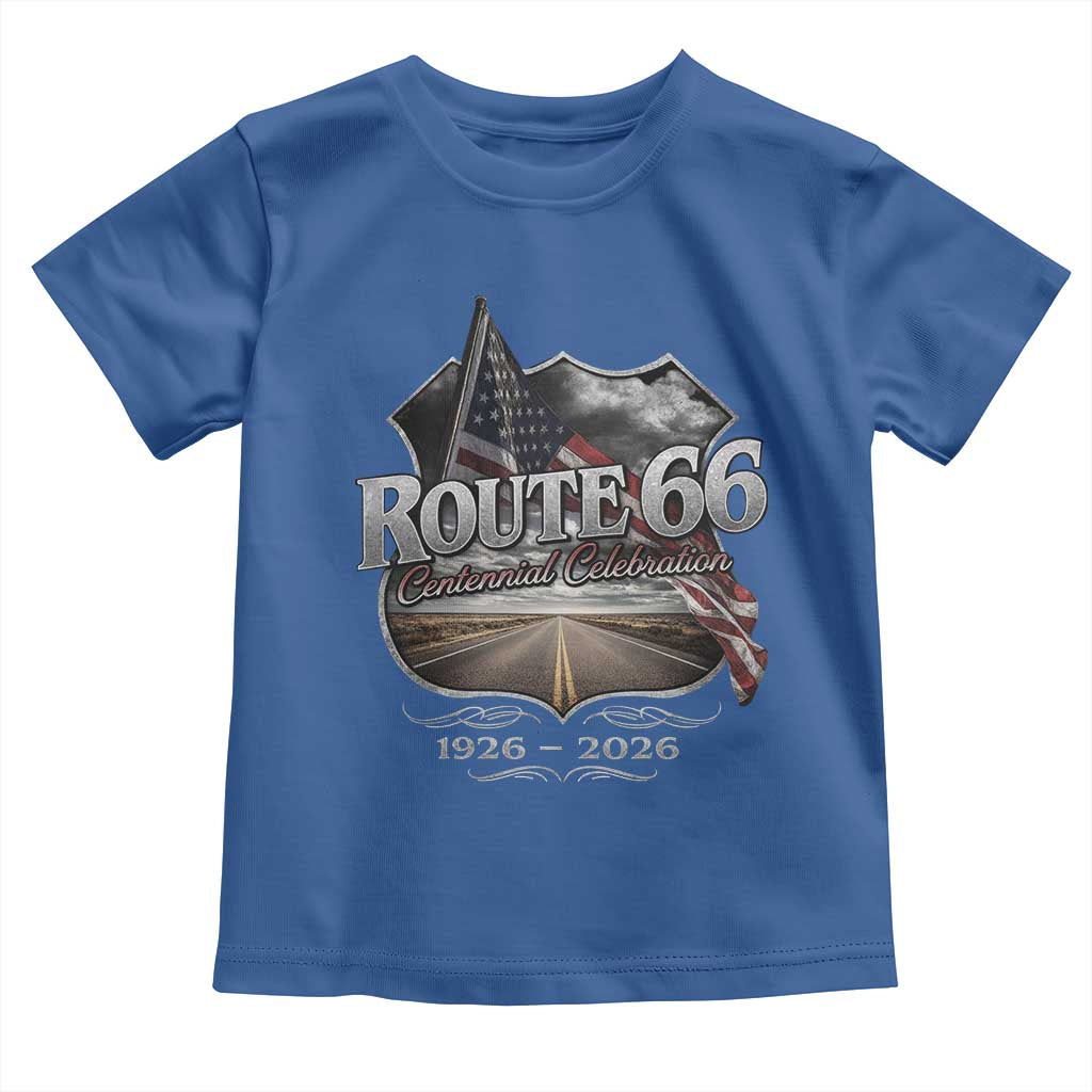 US Route Highway 66 Centennial Celebration Toddler T Shirt 100 Years Of The Mother Road Vintage American Flag TS11 Royal Blue Print Your Wear