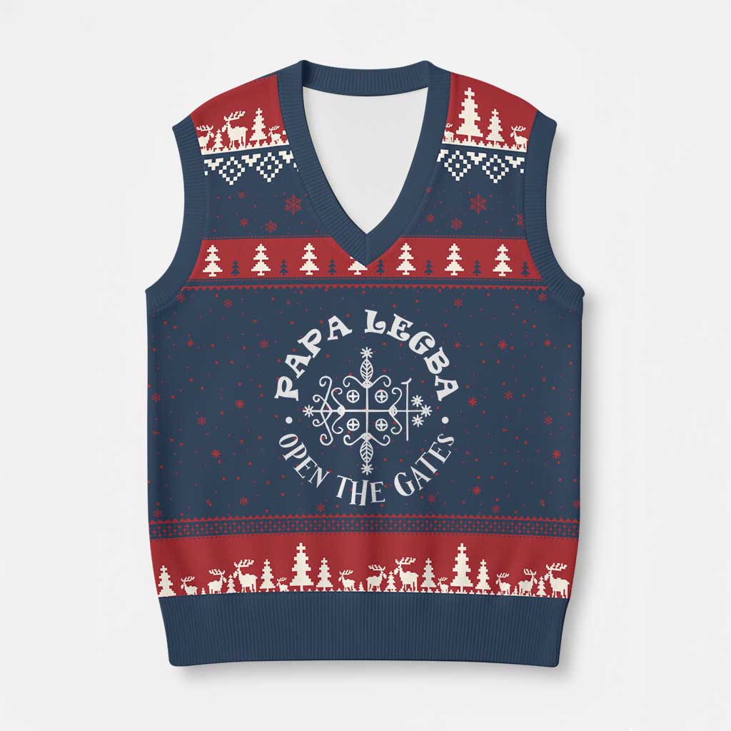 Papa Legba V-Neck Knit Sweater Vest Open The Gates Louisiana Voodoo Loa Veve TS11 Navy Red Print Your Wear