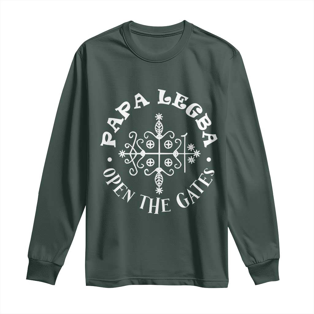Papa Legba Long Sleeve Shirt Open The Gates Louisiana Voodoo Loa Veve TS11 Dark Forest Green Print Your Wear