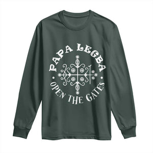 Papa Legba Long Sleeve Shirt Open The Gates Louisiana Voodoo Loa Veve TS11 Dark Forest Green Print Your Wear