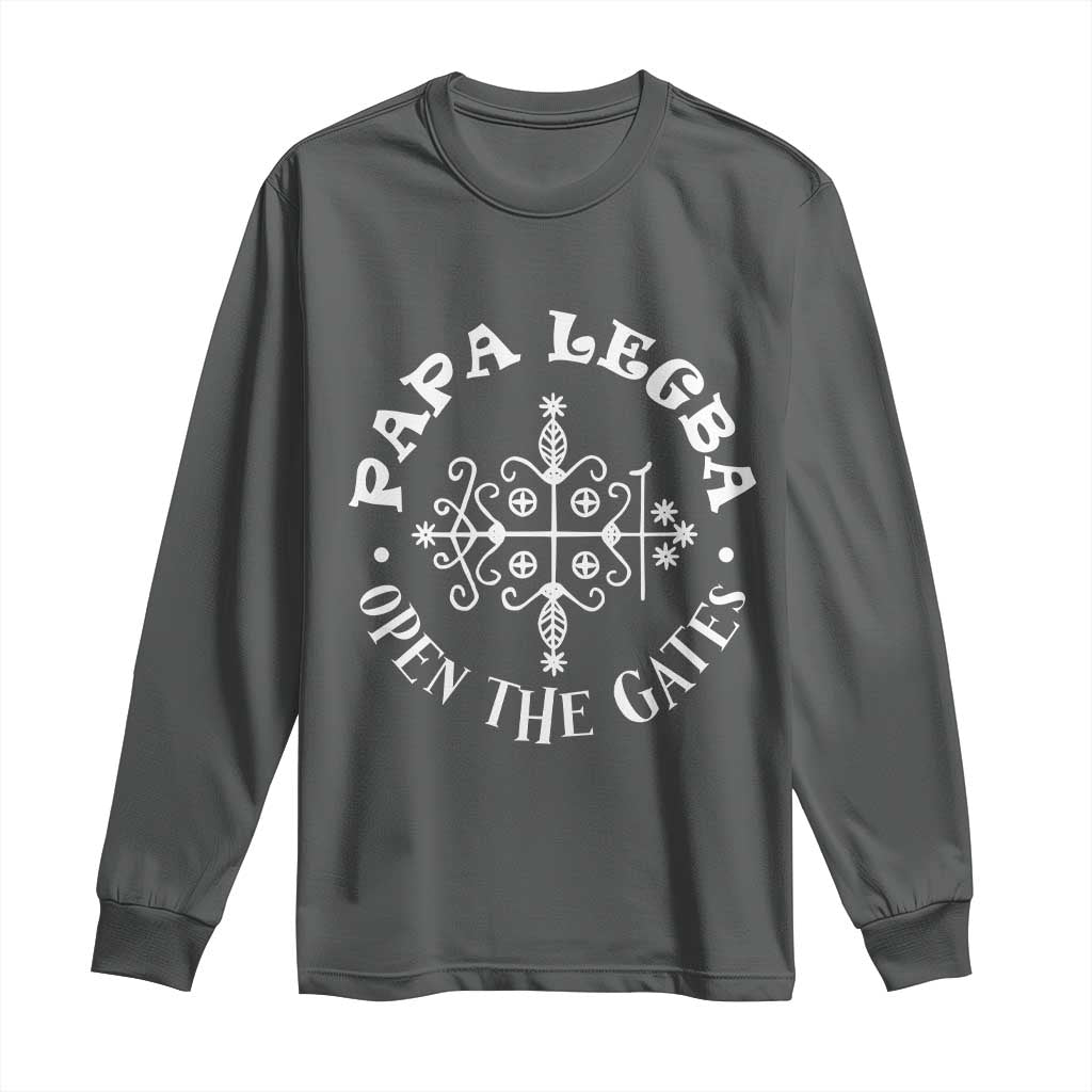 Papa Legba Long Sleeve Shirt Open The Gates Louisiana Voodoo Loa Veve TS11 Dark Heather Print Your Wear