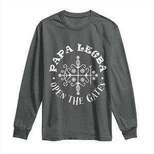 Papa Legba Long Sleeve Shirt Open The Gates Louisiana Voodoo Loa Veve TS11 Dark Heather Print Your Wear