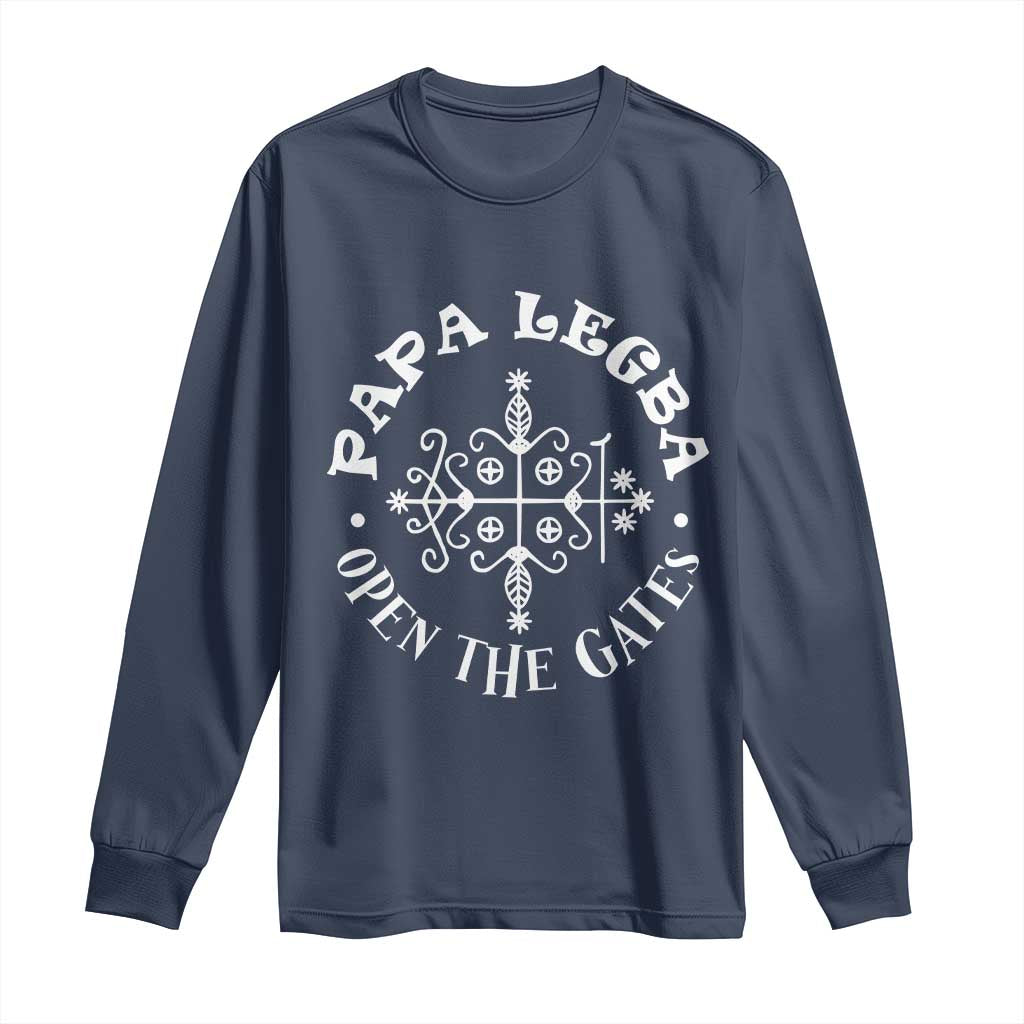 Papa Legba Long Sleeve Shirt Open The Gates Louisiana Voodoo Loa Veve TS11 Navy Print Your Wear