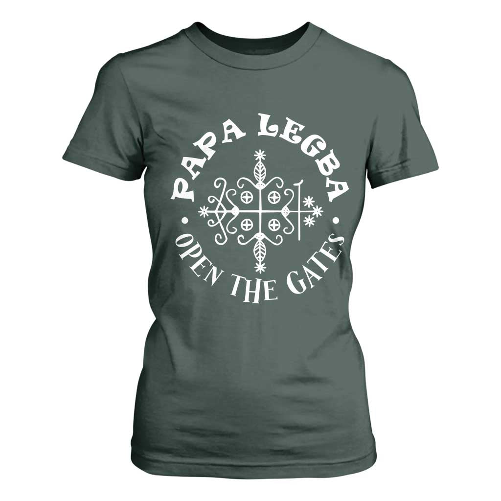 Papa Legba T Shirt For Women Open The Gates Louisiana Voodoo Loa Veve TS11 Dark Forest Green Print Your Wear