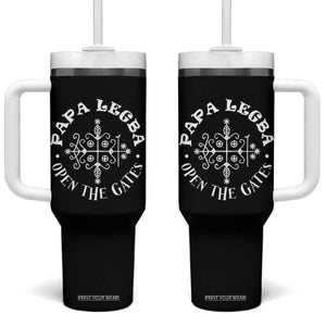 Papa Legba Tumbler With Handle Open The Gates Louisiana Voodoo Loa Veve TS11 One Size: 40 oz Black Print Your Wear