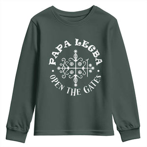 Papa Legba Youth Sweatshirt Open The Gates Louisiana Voodoo Loa Veve TS11 Dark Forest Green Print Your Wear