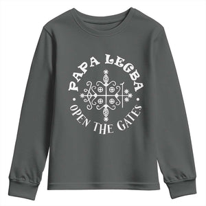 Papa Legba Youth Sweatshirt Open The Gates Louisiana Voodoo Loa Veve TS11 Dark Heather Print Your Wear