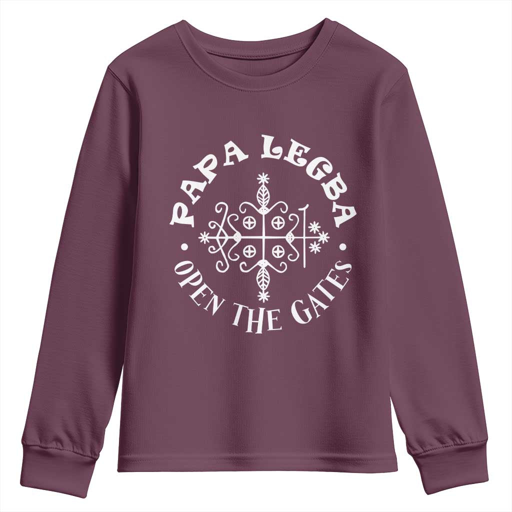Papa Legba Youth Sweatshirt Open The Gates Louisiana Voodoo Loa Veve TS11 Maroon Print Your Wear