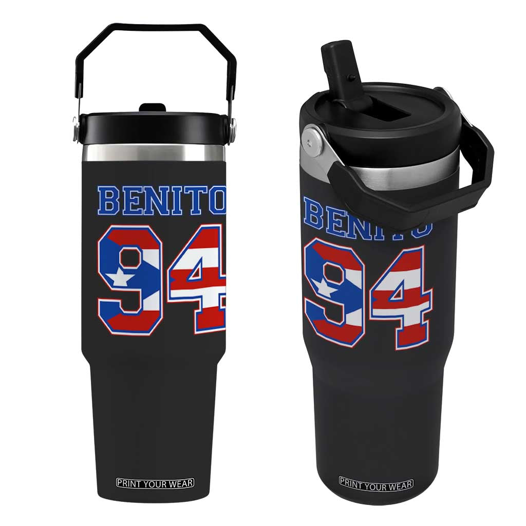 Puerto Rico Jersey Benito Number 94 Graphic Flip Straw Tumbler TS11 One Size: 30 oz Black Print Your Wear