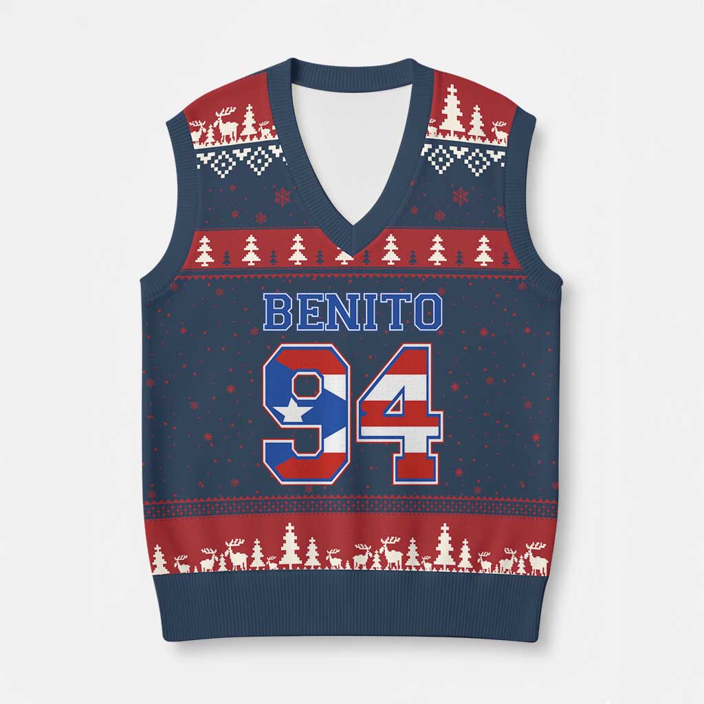 Puerto Rico Jersey Benito Number 94 Graphic V-Neck Knit Sweater Vest TS11 Navy Red Print Your Wear