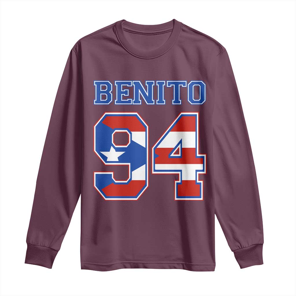 Puerto Rico Jersey Benito Number 94 Graphic Long Sleeve Shirt TS11 Maroon Print Your Wear