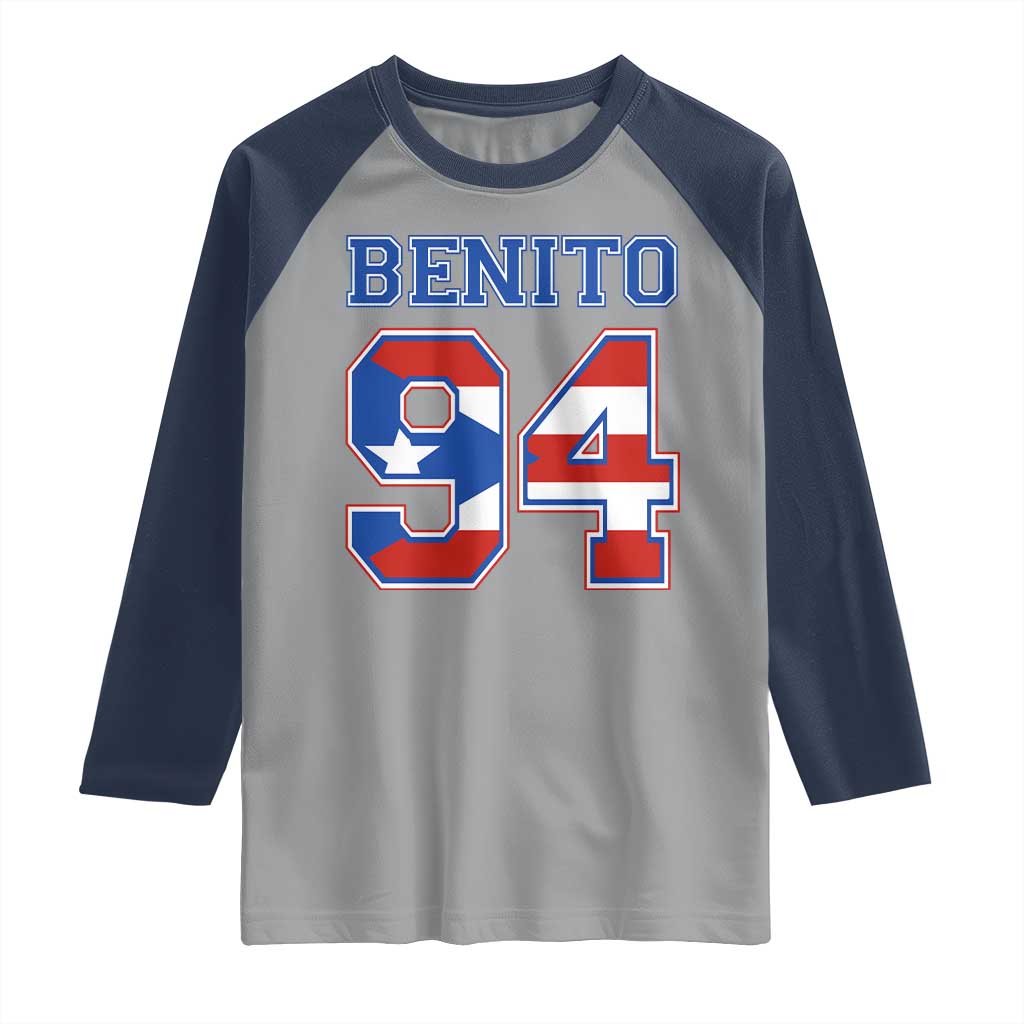 Puerto Rico Jersey Benito Number 94 Graphic Raglan Shirt TS11 Sport Gray Navy Print Your Wear