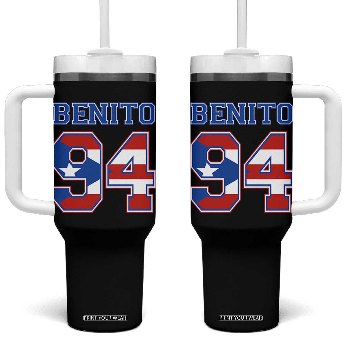 Puerto Rico Jersey Benito Number 94 Graphic Tumbler With Handle TS11 One Size: 40 oz Black Print Your Wear