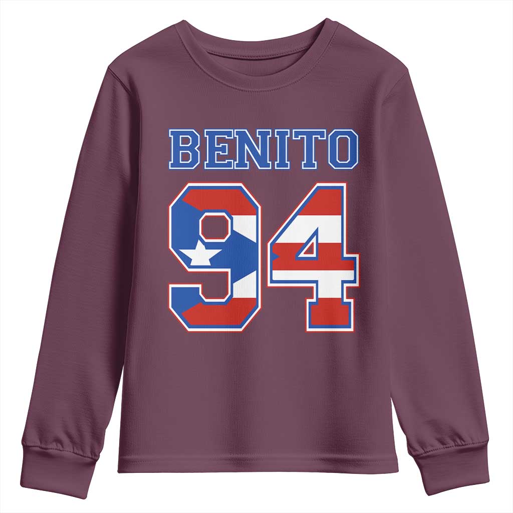Puerto Rico Jersey Benito Number 94 Graphic Youth Sweatshirt TS11 Maroon Print Your Wear