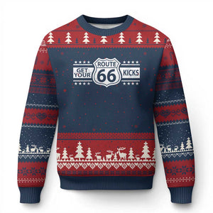 Route Highway 66 Ugly Christmas Sweater Get Your Kicks American Road Trip TS11 Navy Red Print Your Wear