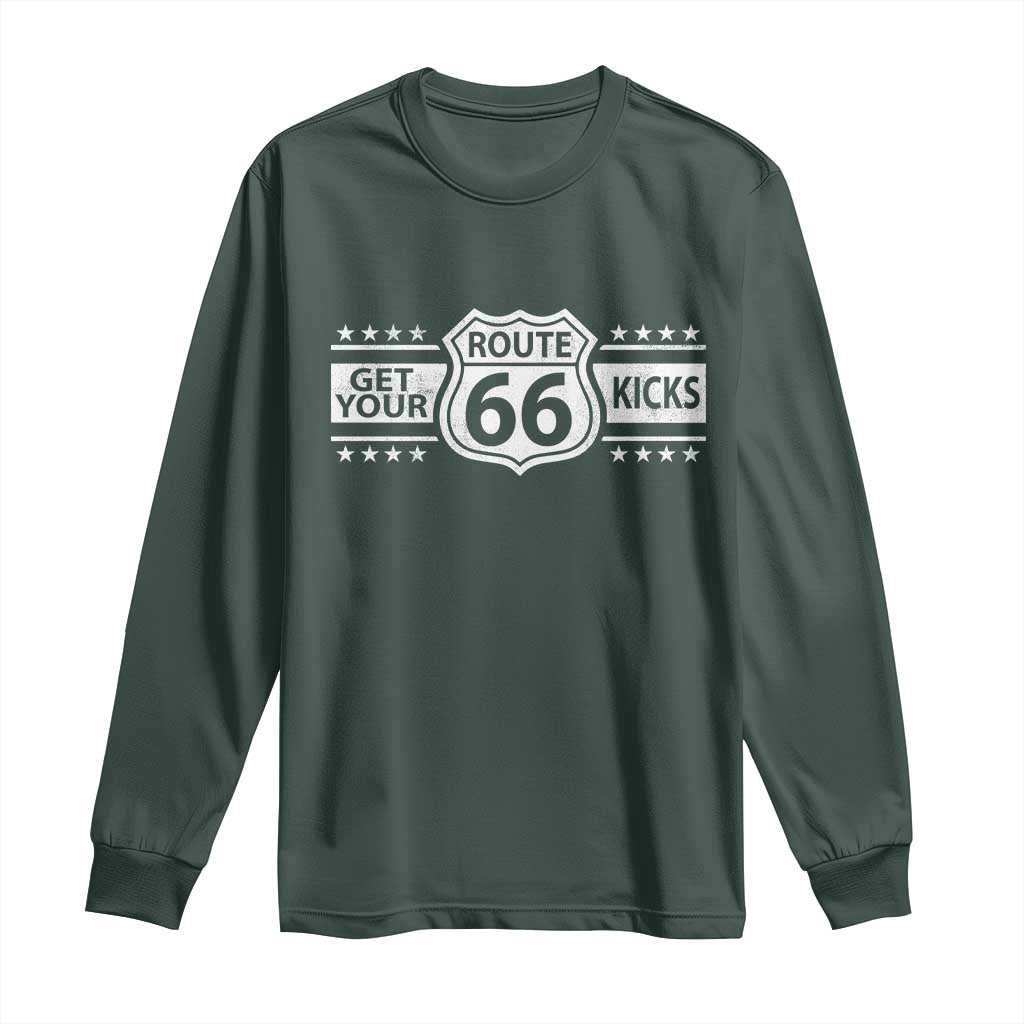 Route Highway 66 Long Sleeve Shirt Get Your Kicks American Road Trip TS11 Dark Forest Green Print Your Wear