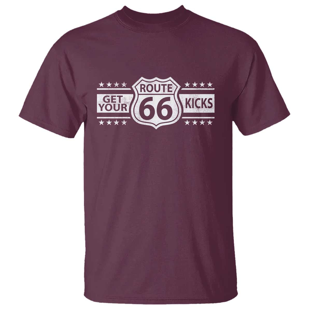 Route Highway 66 T Shirt Get Your Kicks American Road Trip TS11 Maroon Print Your Wear