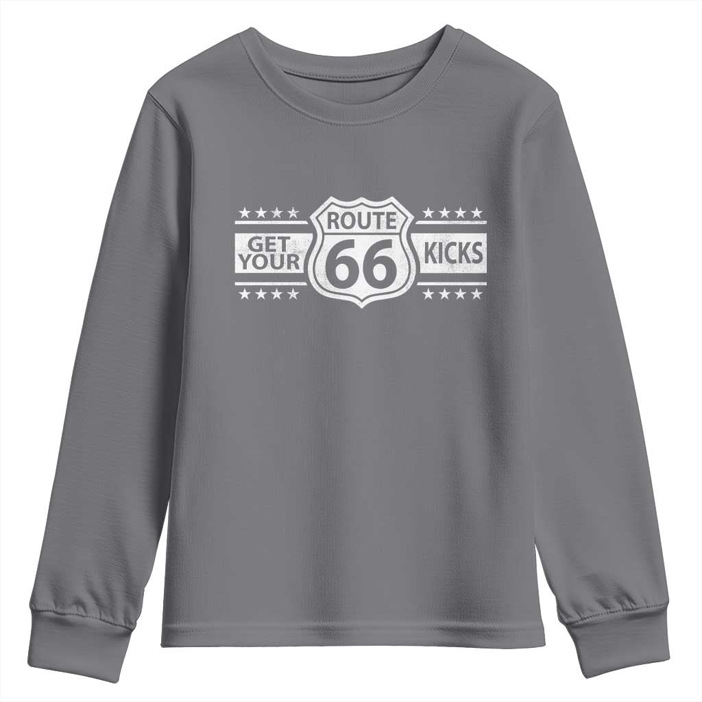 Route Highway 66 Youth Sweatshirt Get Your Kicks American Road Trip TS11 Charcoal Print Your Wear