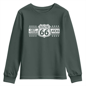 Route Highway 66 Youth Sweatshirt Get Your Kicks American Road Trip TS11 Dark Forest Green Print Your Wear