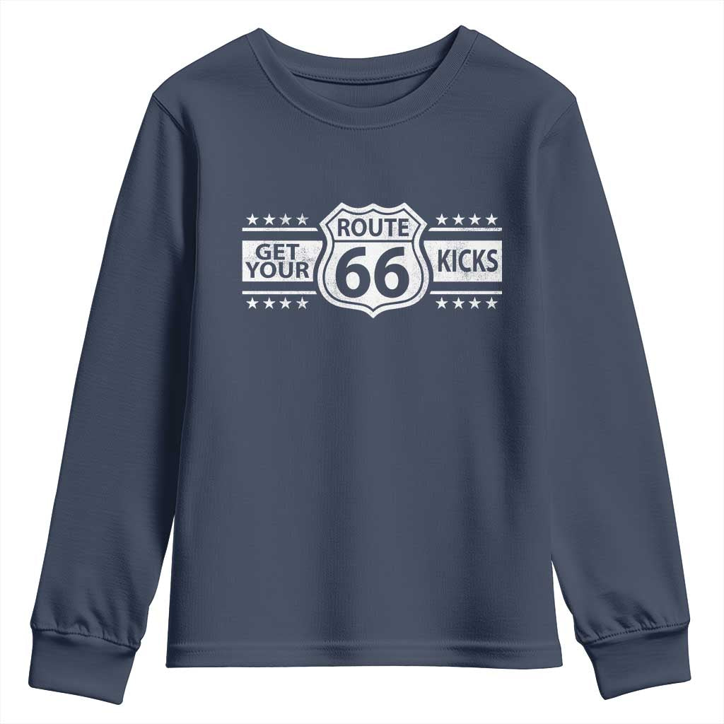 Route Highway 66 Youth Sweatshirt Get Your Kicks American Road Trip TS11 Navy Print Your Wear