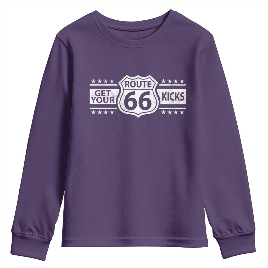 Route Highway 66 Youth Sweatshirt Get Your Kicks American Road Trip TS11 Purple Print Your Wear