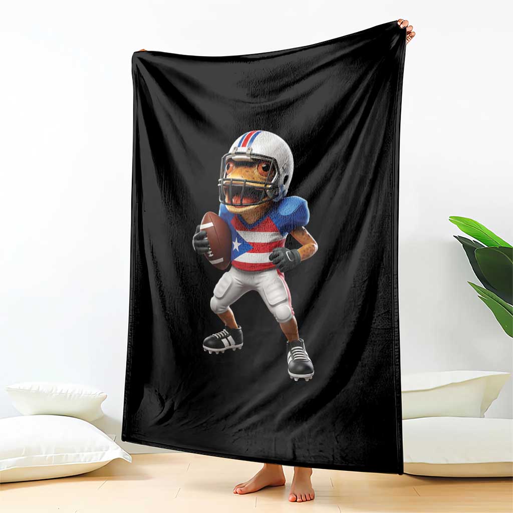 Funny Coqui Frog Puerto Rico Playing Football Throw Blanket Boricua Game Day TS11 Print Your Wear