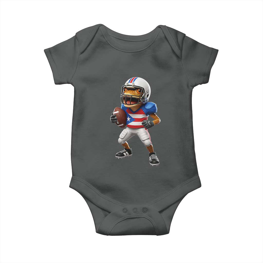 Funny Coqui Frog Puerto Rico Playing Football Baby Onesie Boricua Game Day TS11 Dark Heather Print Your Wear