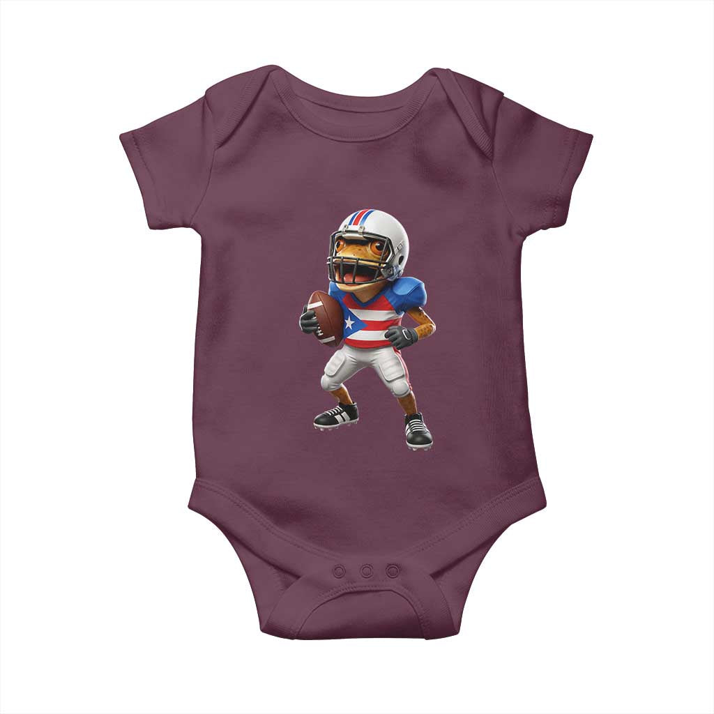 Funny Coqui Frog Puerto Rico Playing Football Baby Onesie Boricua Game Day TS11 Maroon Print Your Wear