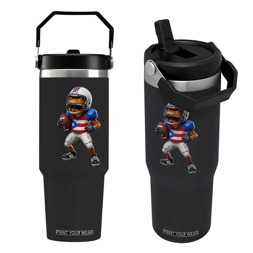 Funny Coqui Frog Puerto Rico Playing Football Flip Straw Tumbler Boricua Game Day TS11 One Size: 30 oz Black Print Your Wear
