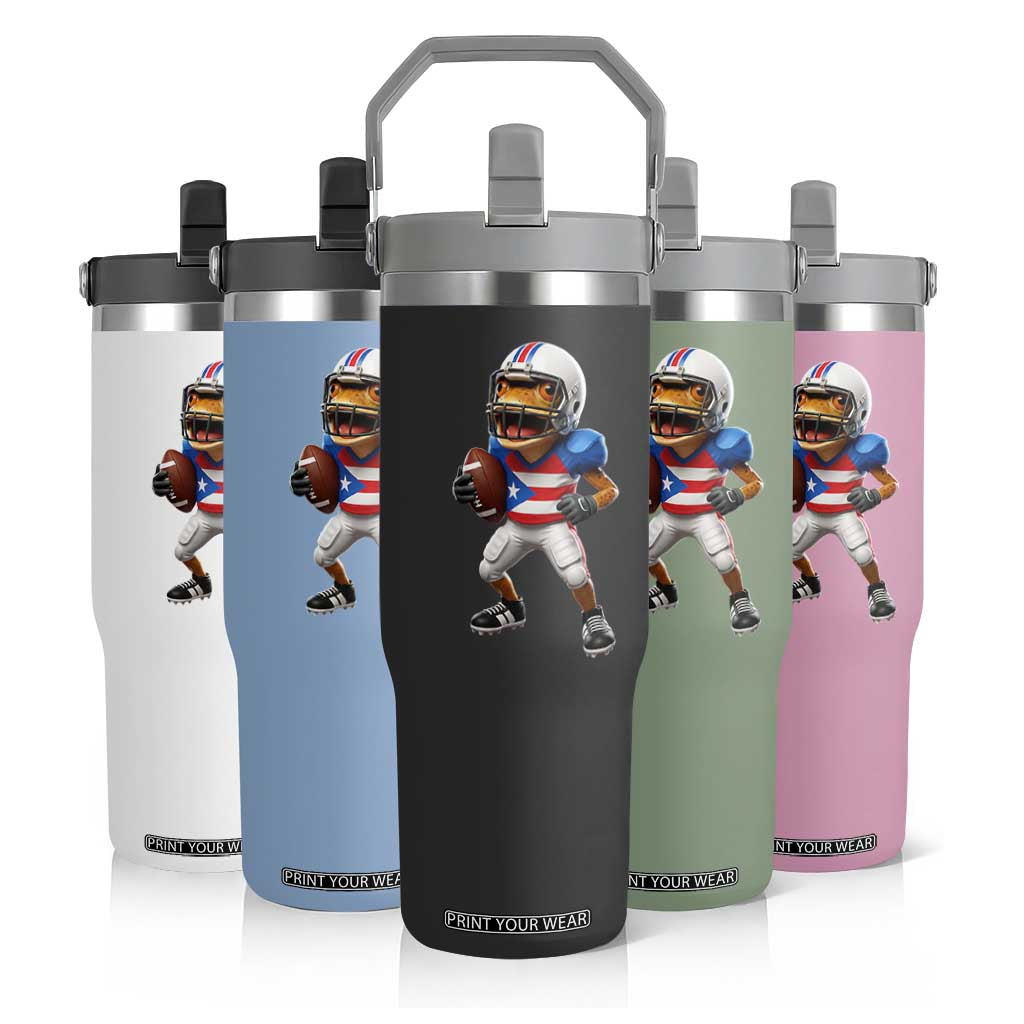 Funny Coqui Frog Puerto Rico Playing Football Flip Straw Tumbler Boricua Game Day TS11 Print Your Wear