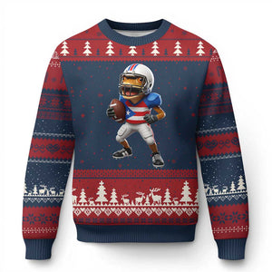Funny Coqui Frog Puerto Rico Playing Football Ugly Christmas Sweater Boricua Game Day TS11 Navy Red Print Your Wear