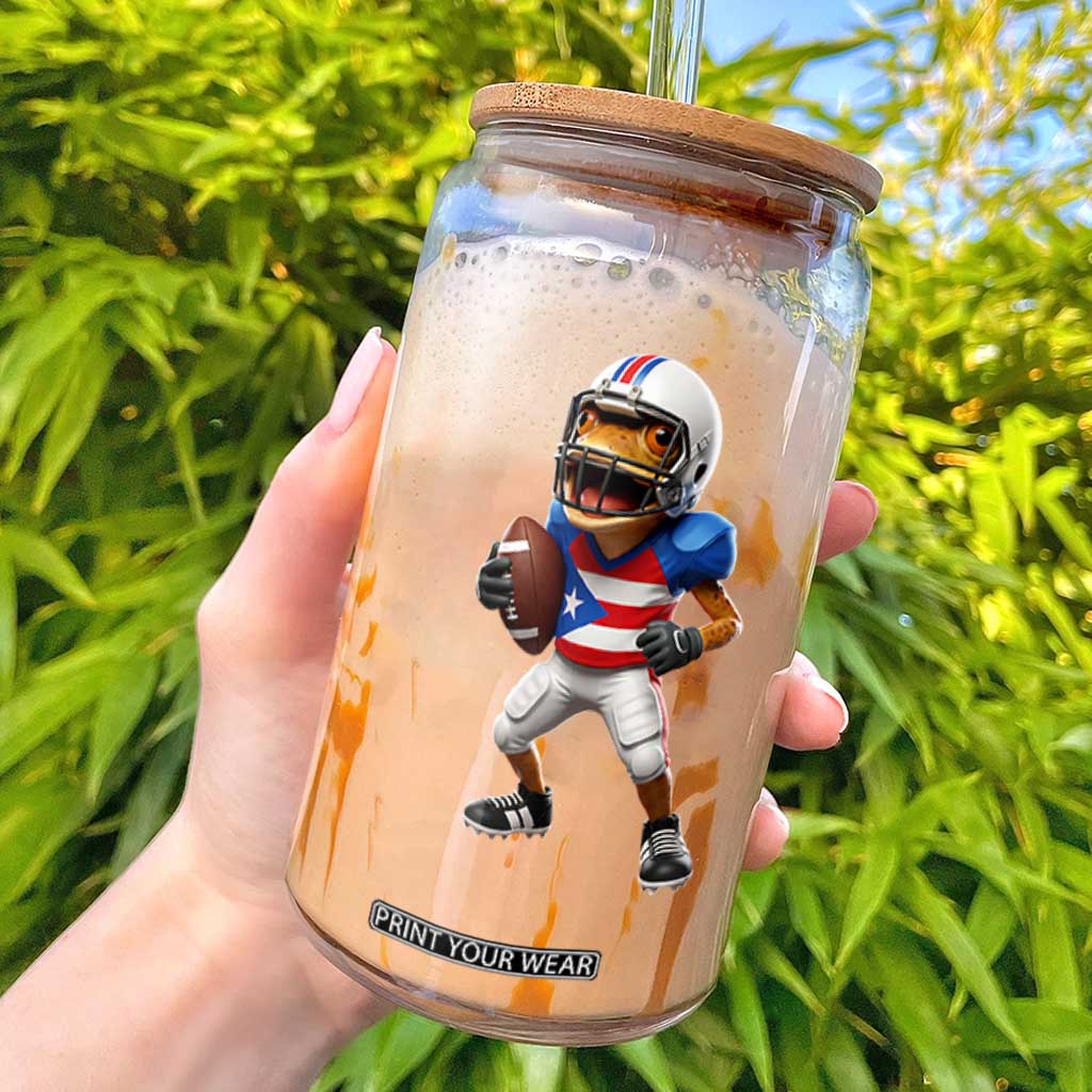 Funny Coqui Frog Puerto Rico Playing Football Glass Can Boricua Game Day TS11 Black Print Your Wear