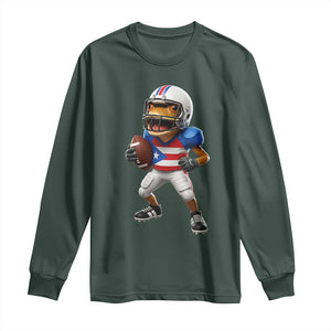 Funny Coqui Frog Puerto Rico Playing Football Long Sleeve Shirt Boricua Game Day TS11 Dark Forest Green Print Your Wear