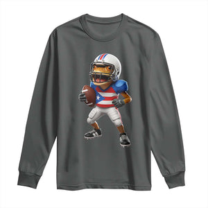 Funny Coqui Frog Puerto Rico Playing Football Long Sleeve Shirt Boricua Game Day TS11 Dark Heather Print Your Wear