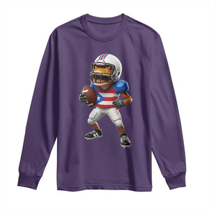 Funny Coqui Frog Puerto Rico Playing Football Long Sleeve Shirt Boricua Game Day TS11 Purple Print Your Wear