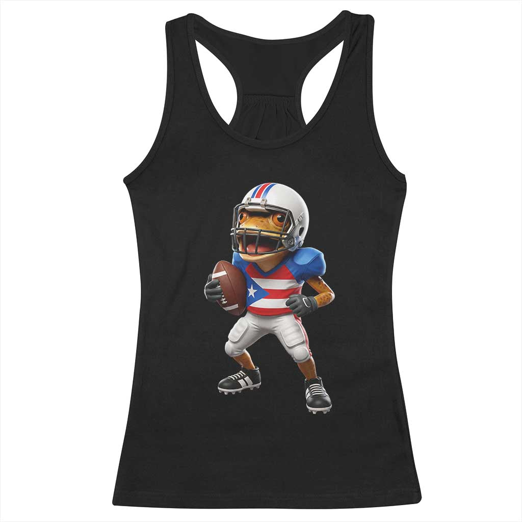 Funny Coqui Frog Puerto Rico Playing Football Racerback Tank Top Boricua Game Day TS11 Black Print Your Wear